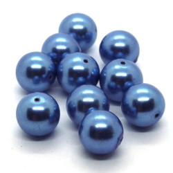 10 Perles nacrées en verre 10mm bleu saphir