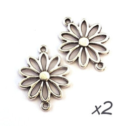 Breloque connecteur fleur argent vieilli x4