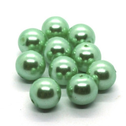 10 Perles nacrées en verre 10mm vert péridot