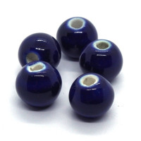 5 Perles en céramique 10mm bleu foncé