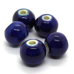 5 Perles en céramique 12mm bleu foncé