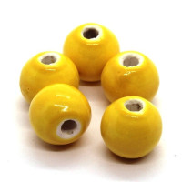 5 Perles en céramique 12mm jaune bouton d'or