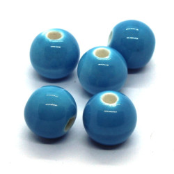 5 Perles en céramique 10mm bleu turquoise