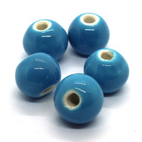 5 Perles en céramique 12mm bleu turquoise
