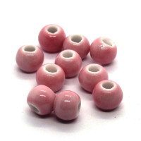10 Perles en céramique 6mm rose bébé