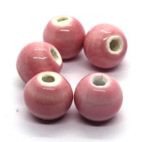 5 Perles en céramique 12mm rose bébé
