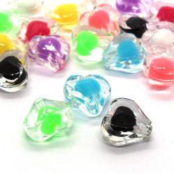 20 perles acryliques coeurs à facettes 15mm assortiment multicolore