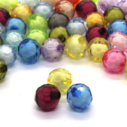 50 perles acryliques rondes facettes 9mm assortiment multicolore
