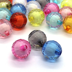10 perles acryliques rondes multi-facettes 15mm assortiment multicolore