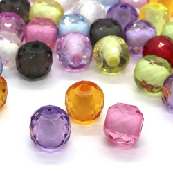 20 perles acryliques rondes à facettes 12mm assortiment multicolore
