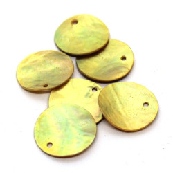 6 Perles sequins nacre 18mm jaune