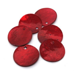 6 Perles sequins nacre 18mm rouge