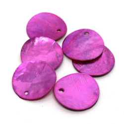 6 Perles sequins nacre 18mm fuchsia