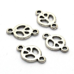 5 Perles breloques séparateurs peace n love 15mm vieil argent