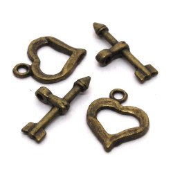 2 Fermoirs toggle coeur bronze