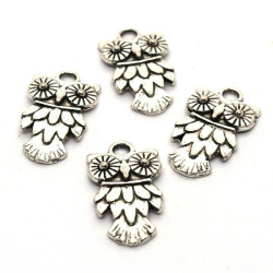 Breloque hibou argent vieilli  20mm x4