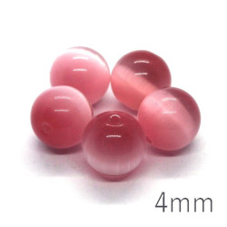 5 Perles oeil de chat rondes 10mm rose