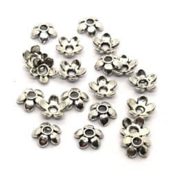Perles coupelles fleur 6mm argent vieilli x20