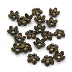 Perles coupelles fleur 6mm bronze x20