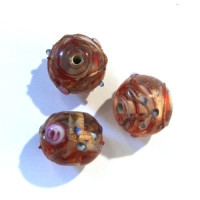 Perle ronde pailletée lampwork 16mm pêche orange