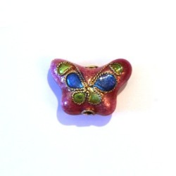 4 PERLES CLOISONNEES 13MM ROUGE