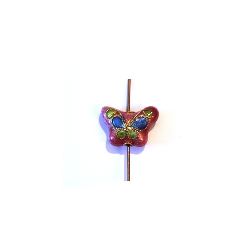 Bracelet Perles Email Cloisonné - Boules Noires Et Fleurs Roses - Occasion En Bon état
