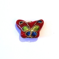 4 PERLES CLOISONNEES 13MM ROUGE