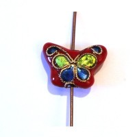 4 PERLES CLOISONNEES 13MM ROUGE