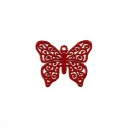 4 Breloques estampes filigrane papillon laqué couleur rouge 13x16mm