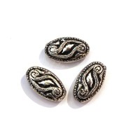 Perle CCB ovale plate argent vieilli x10