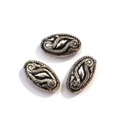 Perle CCB ovale plate argent vieilli x10