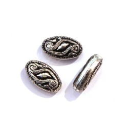 10 Perles CCB ovale plate argent vieilli