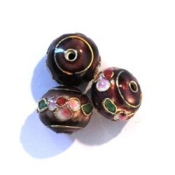 Perle Cloisonnée Ronde Applatie 13mm Prune