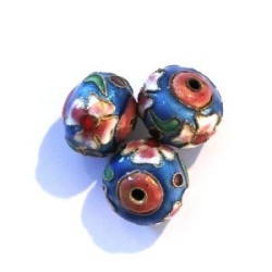 Perle Cloisonnée Ronde Applatie 13mm Bleu Clair