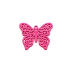 4 Breloques estampes filigrane papillon laqué couleur rose 13x16mm