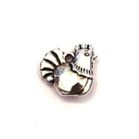 2 Breloques poule en métal argent vieilli 13mm