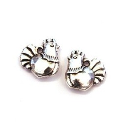 2 Breloques poule en métal argent vieilli 13mm