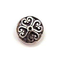 Perles en métal - Perle disque ajouré en métal argent vieilli 16mm