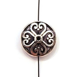 Perles en métal - Perle disque ajouré en métal argent vieilli 16mm