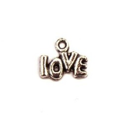 5 Breloques love en métal argent vieilli 10mm