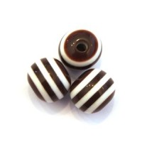Perle acrylique rayée 11mm marron  x10
