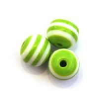 Perle acrylique rayée 11mm vert x10
