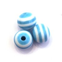 Perle acrylique rayée 11mm bleu clair x10