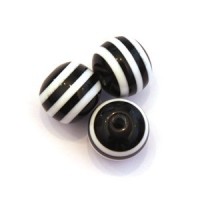 Perle acrylique rayée 11mm noir x10