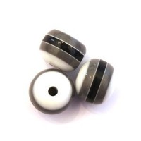 Perles rayées acrylique 12mm gris, noir et blanc