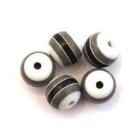 Perles rayées acrylique 10mm gris, noir et blanc