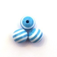 Perle acrylique rayée 9mm bleu clair x10