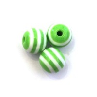Perle acrylique rayée 9mm vert x10