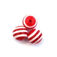 Perle acrylique rayée 9mm rouge x10