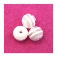 Perle acrylique rayée 9mm blanc x10